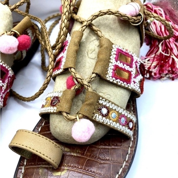 Womens Sam Edelman Sz 8.5 Sandals Gretchen Tassel Lace Up Leather Boho Open Toe - Picture 5 of 7